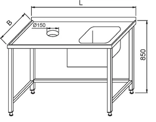Stół ze zlewem i otworem na odpadki 1400x600x850(h)mm