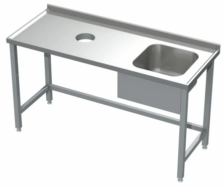 Stół ze zlewem i otworem na odpadki 1300x700x850(h)mm