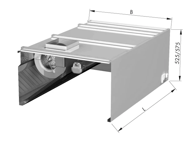 Okap przyścienny skrzyniowy + filtry + wentylator | 2200x1200x525(h)mm.