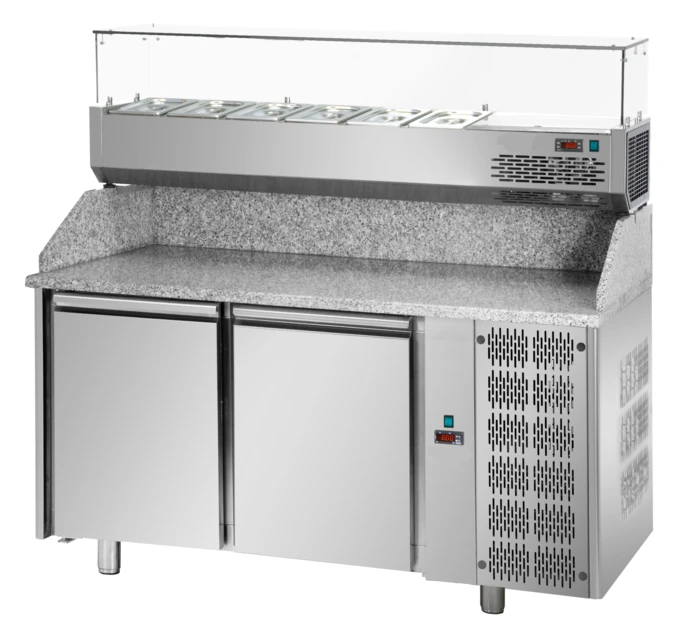 Stół chłodniczy do pizzy z blatem granitowym i nadstawką chłodniczą 7xGN 1/4  - LINIA PREMIUM | GP.PZMID80N