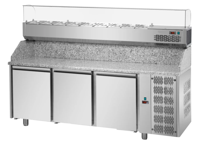 Stół chłodniczy do pizzy z blatem granitowym i nadstawką chłodniczą 10xGN 1/4 - LINIA PREMIUM | GP.PZ03MIDN