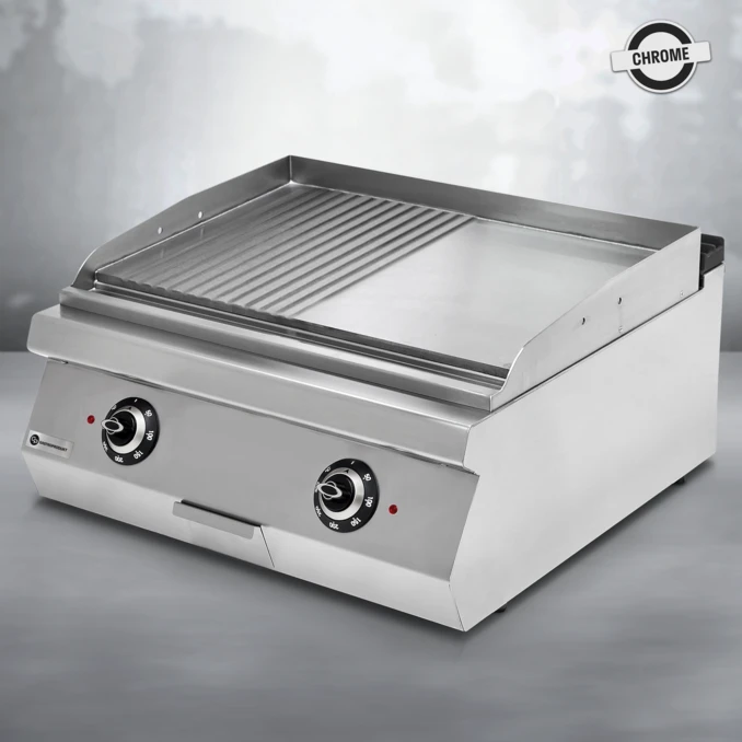 Grill elektryczny – płyta gładka + ryflowana chromowana MEDIUM | TIGER 700 | PREMIUM
