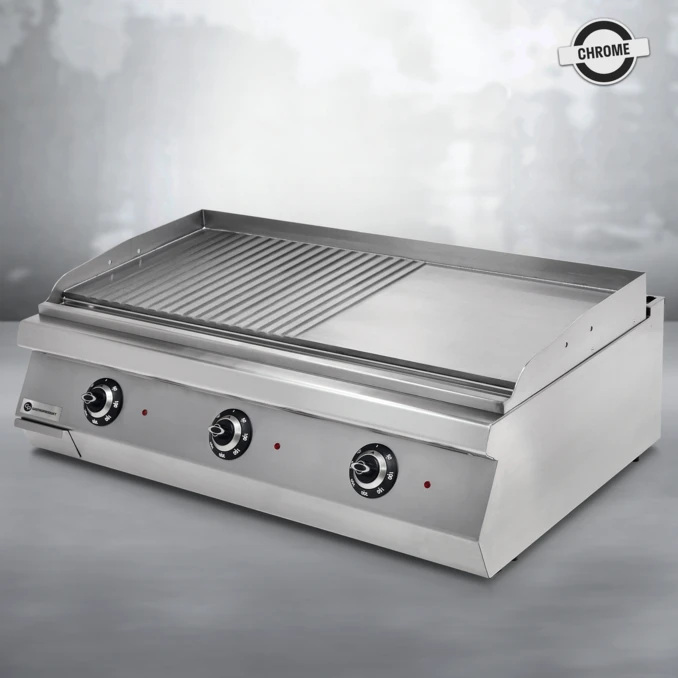 Grill elektryczny – płyta gładka + ryflowana chromowana MAXI | TIGER 700 | PREMIUM