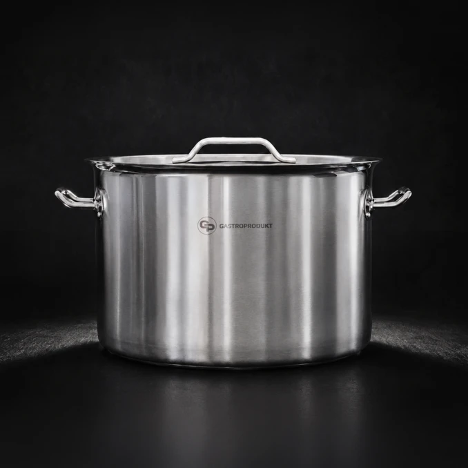 Garnek gastronomiczny niski ze stali nierdzewnej z pokrywką | 23 l o średnicy 350 mm | ILKUS Line