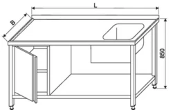 Stół ze zlewem z półką i szafką 1100x700x850(h)mm