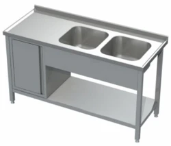 Stół ze zlewem 2-komorowym z półką i szafką 1500x700x850(h)mm