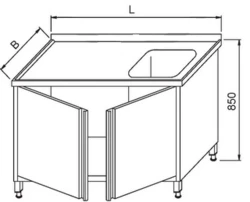 Stół ze Zlewem Szafka z Drzwiami Otwieranymi 1500x600x850(h) mm