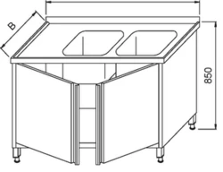 Stół ze Zlewem 2-Komorowym Szafka  z Drzwiami Otwieranymi 1500x700x850(h) mm
