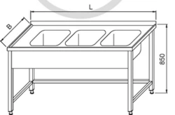 Stół ze Zlewem 3-komorowym 1600x600x850(h) mm