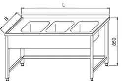 Stół ze Zlewem 3-komorowym 1500x700x850(h) mm
