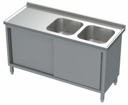 Stół z 2-ma Zlewami i Szafką z Drzwiami Suwanymi 1500x700x850(h) mm.