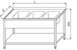 Stół ze Zlewem 3-komorowym i Półką 1600x700x850(h) mm