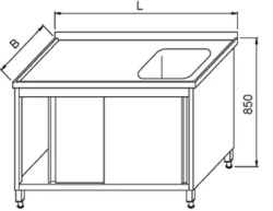 Stół ze Zlewem Szafka z Drzwiami Suwanymi 1800x600x850(h) mm.