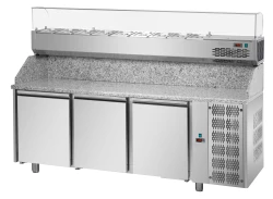 Stół chłodniczy do pizzy z blatem granitowym i nadstawką chłodniczą 10xGN 1/4 - LINIA PREMIUM | GP.PZ03MIDN