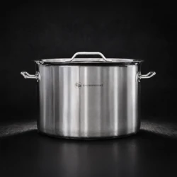 Garnek gastronomiczny niski ze stali nierdzewnej z pokrywką | 23 l o średnicy 350 mm | ILKUS Line